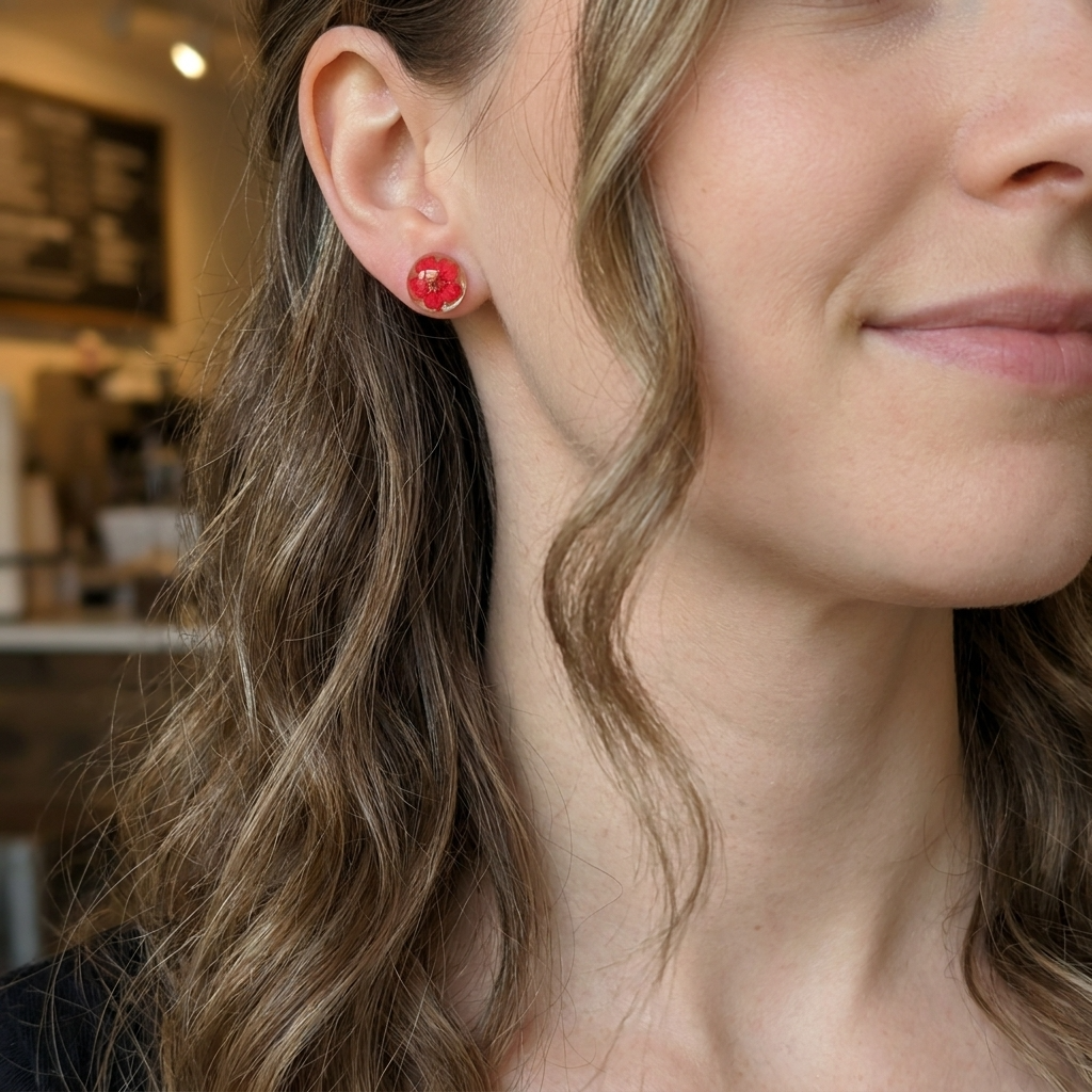 Red SpiraeaGold Plated Sterling Silver Stud Earrings | Love