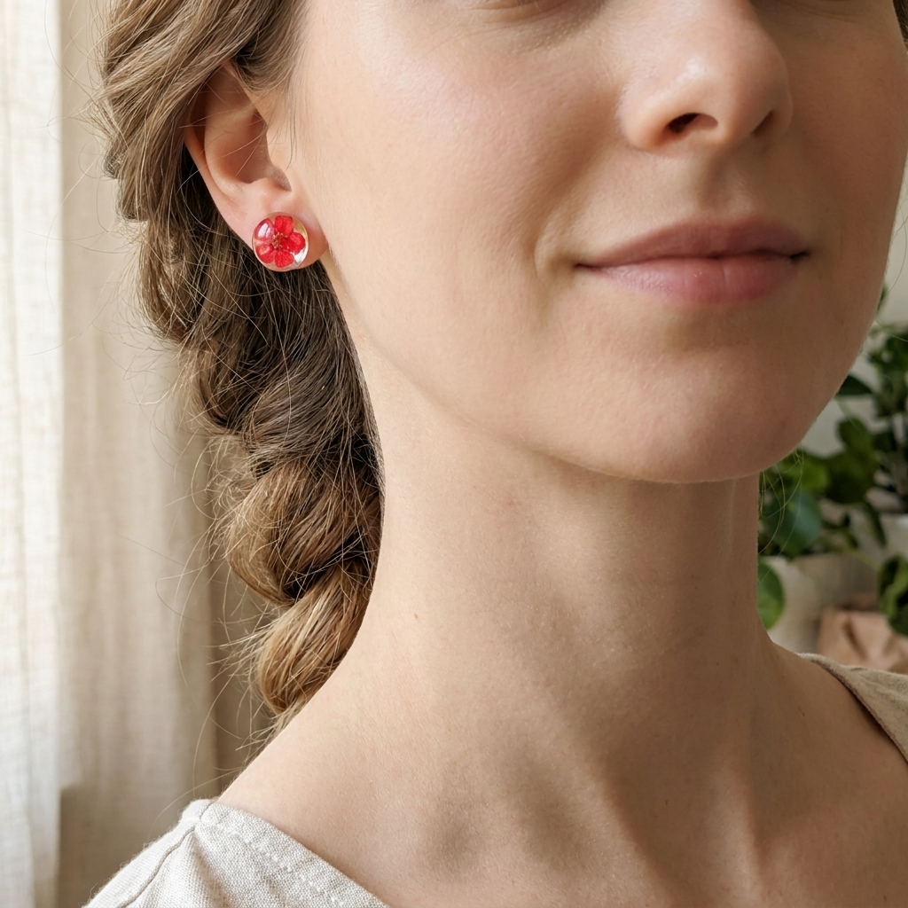 Red SpiraeaGold Plated Sterling Silver Stud Earrings | Love