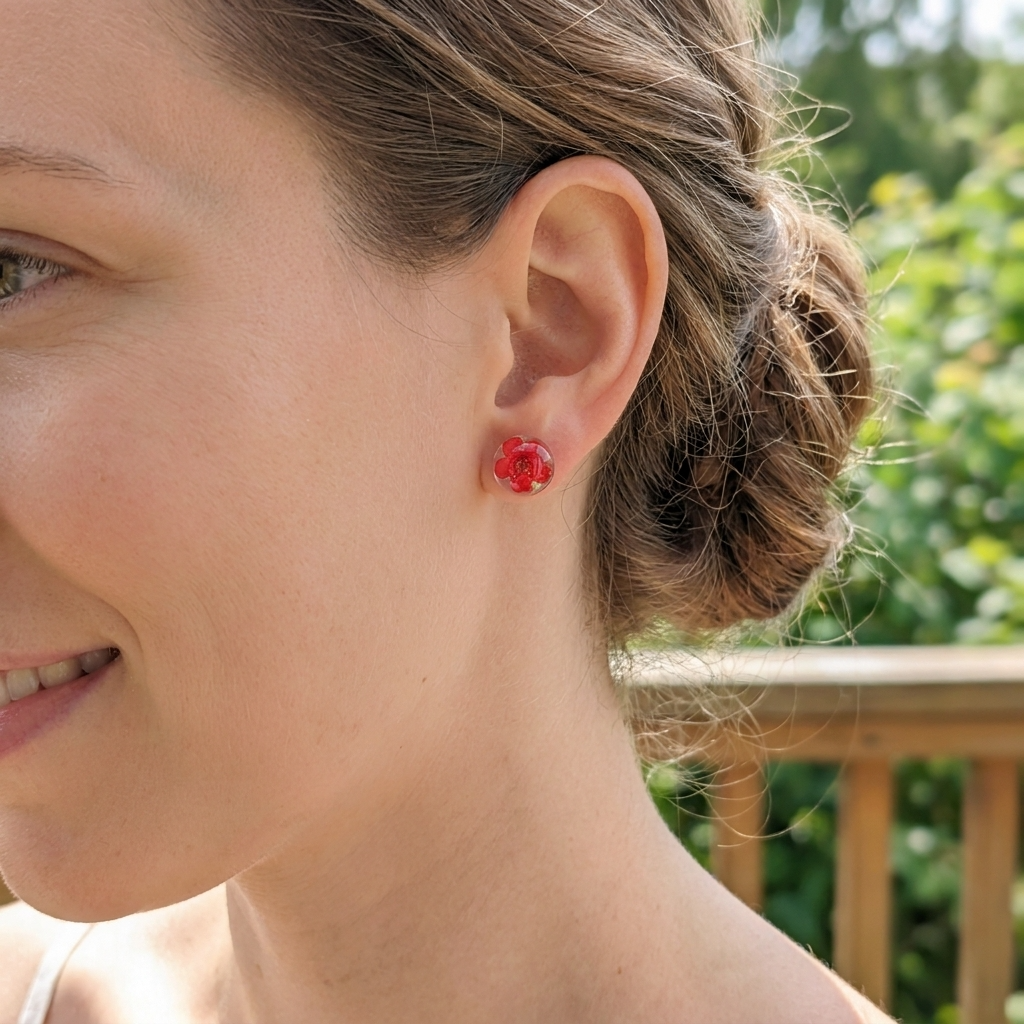Red SpiraeaGold Plated Sterling Silver Stud Earrings | Love