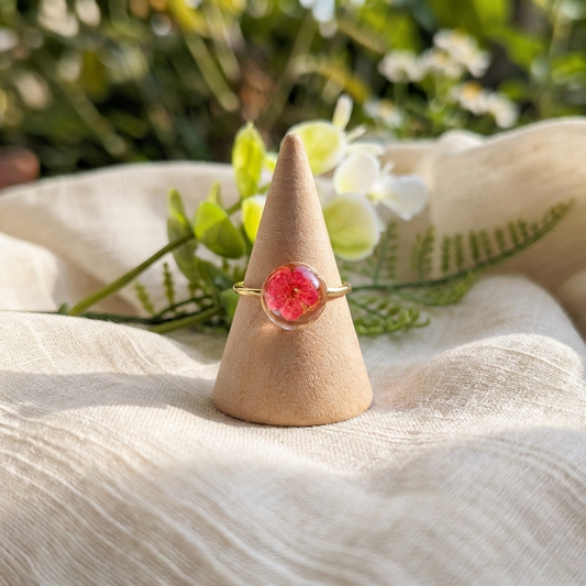 Red Spiraea Gold Plated Adjustable Ring | New Beginnings
