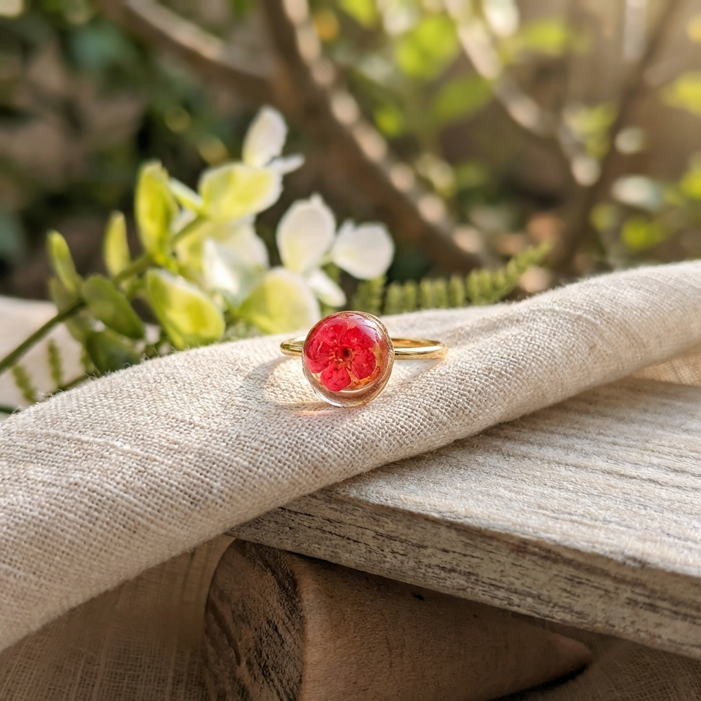Red Spiraea Gold Plated Adjustable Ring | New Beginnings
