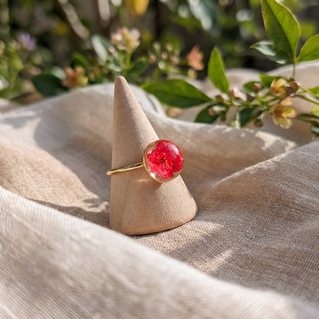 Red Spiraea Gold Plated Adjustable Ring | New Beginnings