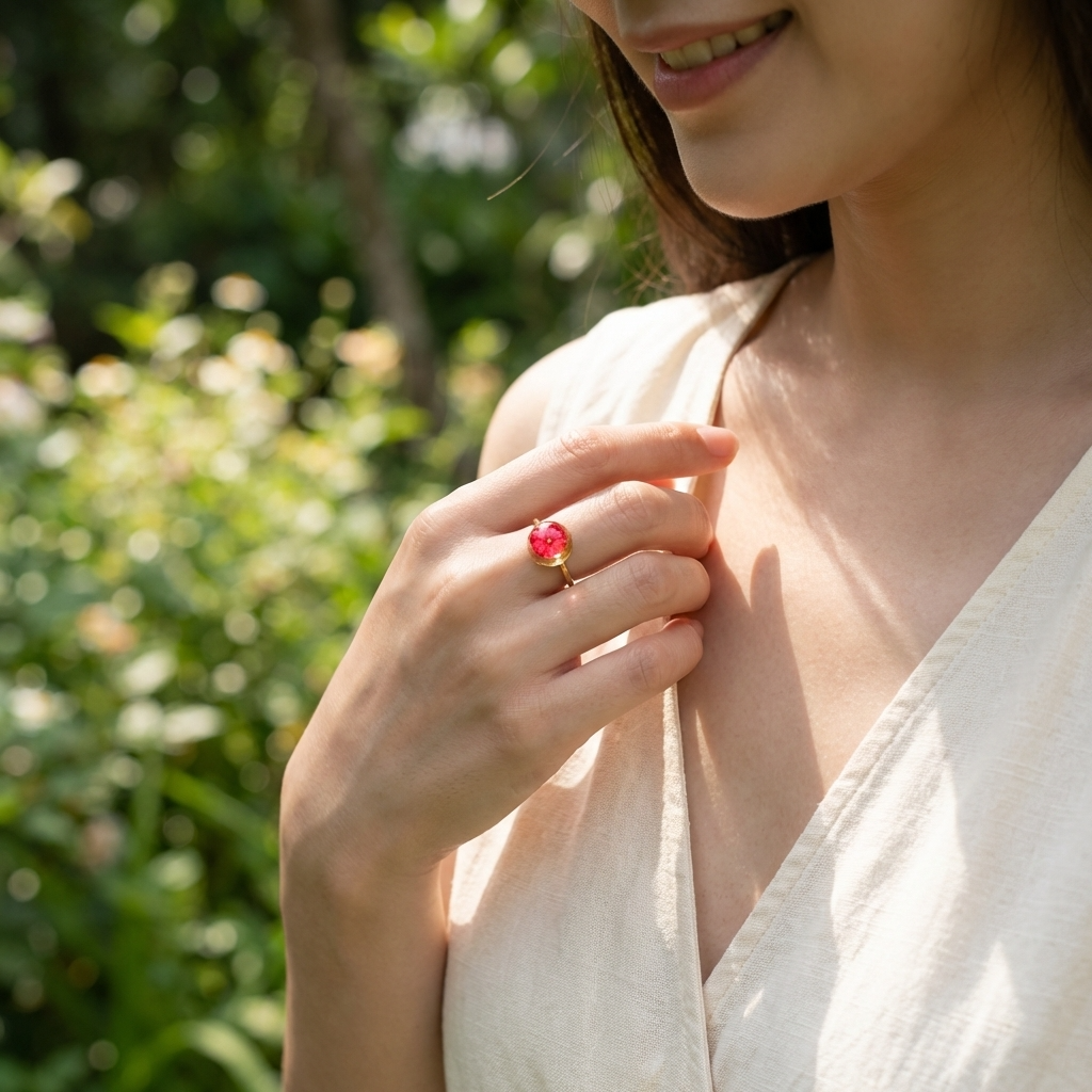 Red Spiraea Gold Plated Adjustable Ring | New Beginnings