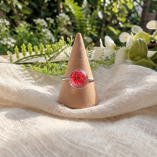 Red Spiraea Platinum Plated Adjustable Ring | New Beginnings