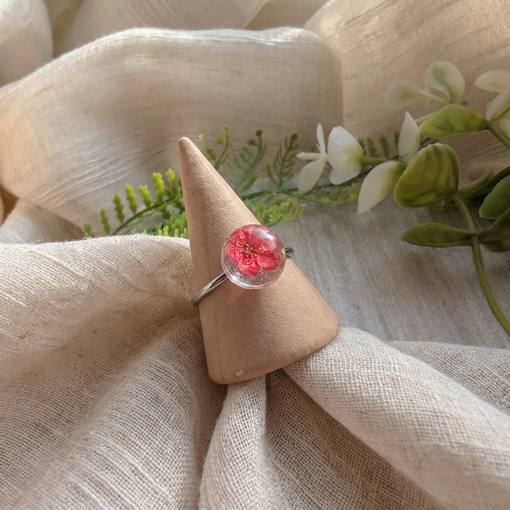 Red Spiraea Platinum Plated Adjustable Ring | New Beginnings