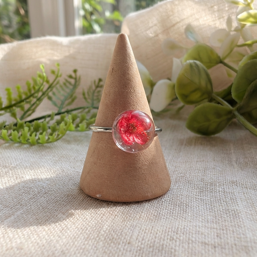 Red Spiraea Platinum Plated Adjustable Ring | New Beginnings