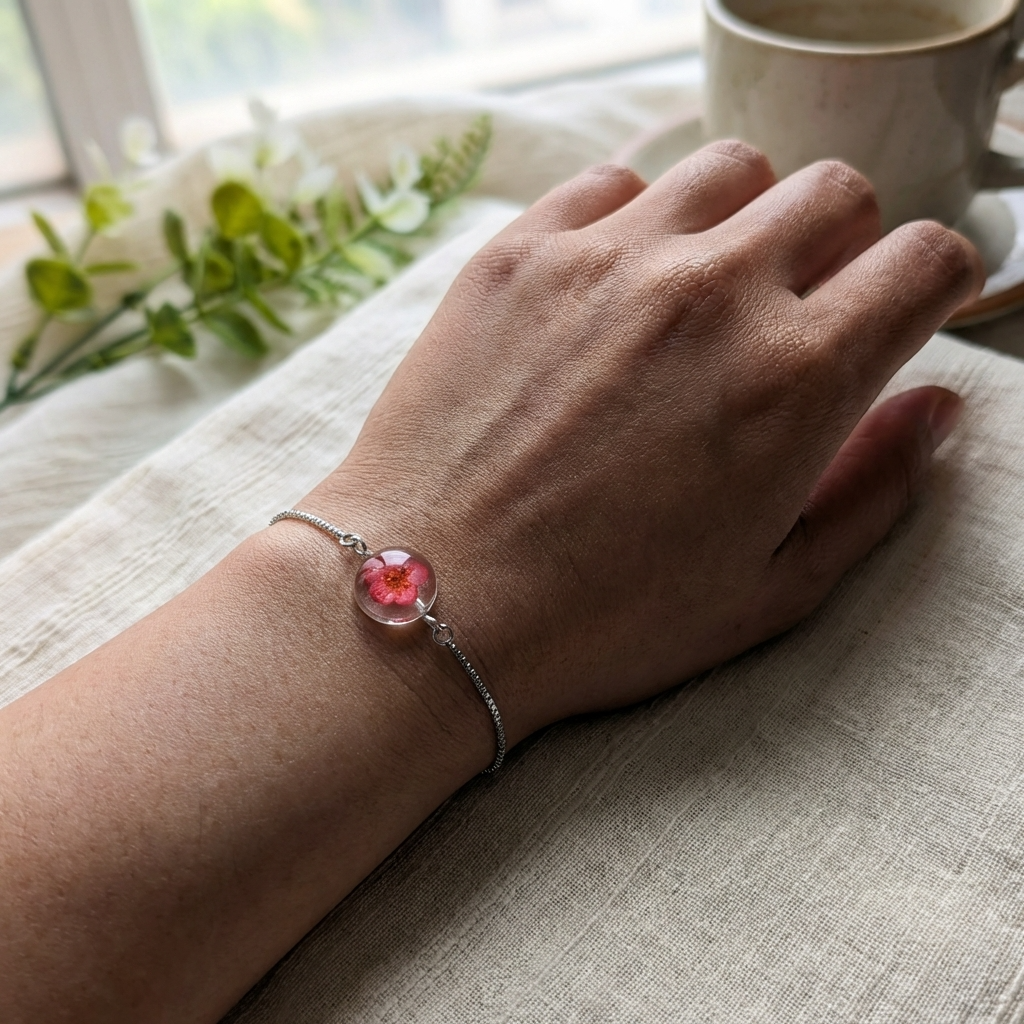 Red Spiraea Platinum Plated Adjustable Bracelet | New Beginnings