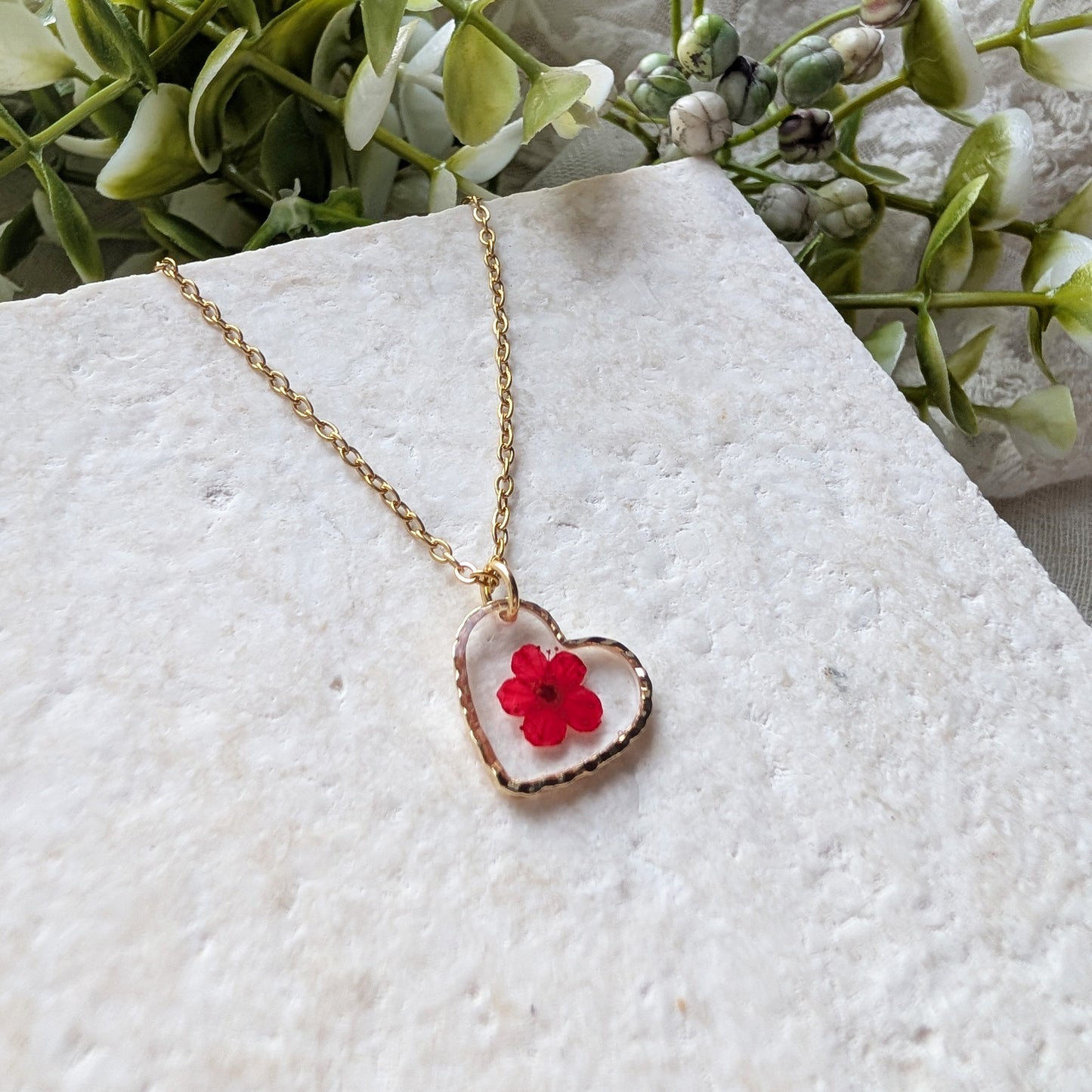 Red Spiraea Heart Gold Plated Stainless Steel Necklace | Love