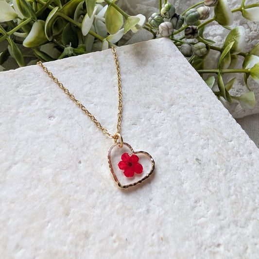 Red Spiraea Heart Gold Plated Stainless Steel Necklace | Love