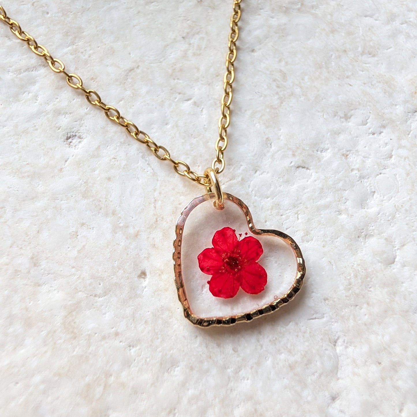 Red Spiraea Heart Gold Plated Stainless Steel Necklace | Love
