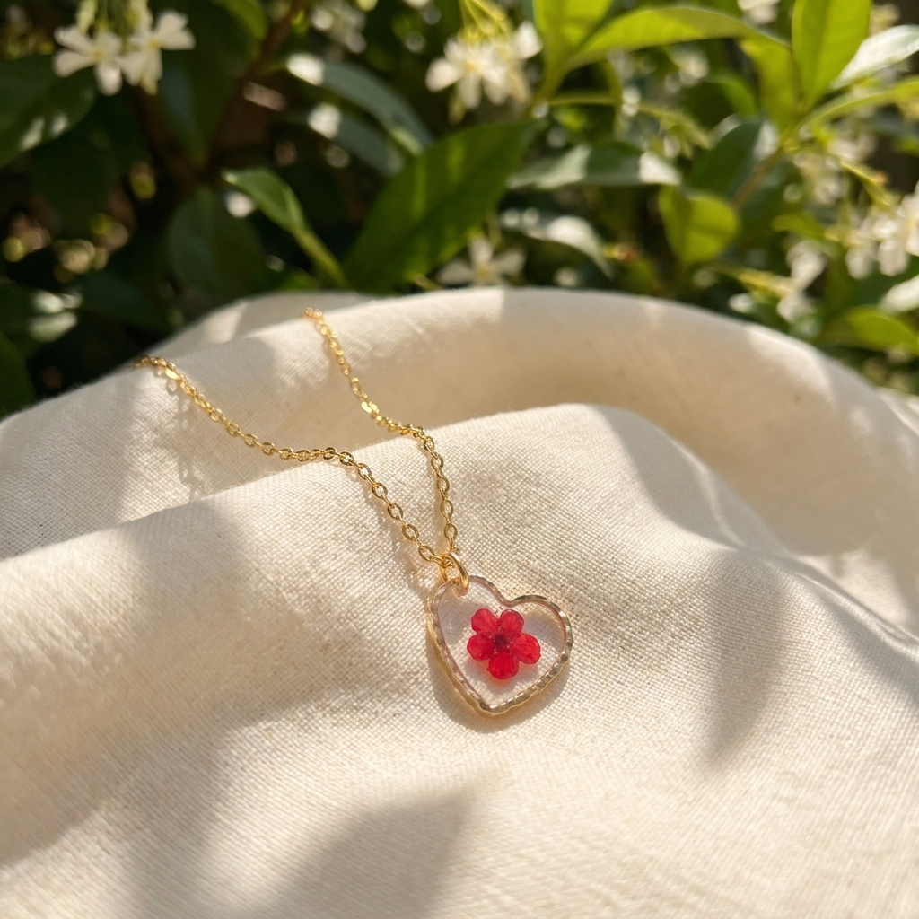Red Spiraea Heart Gold Plated Stainless Steel Necklace | Love