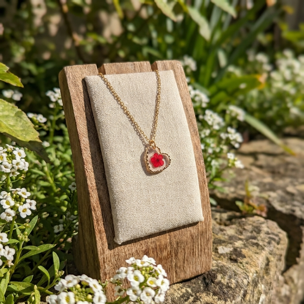 Red Spiraea Heart Gold Plated Stainless Steel Necklace | Love