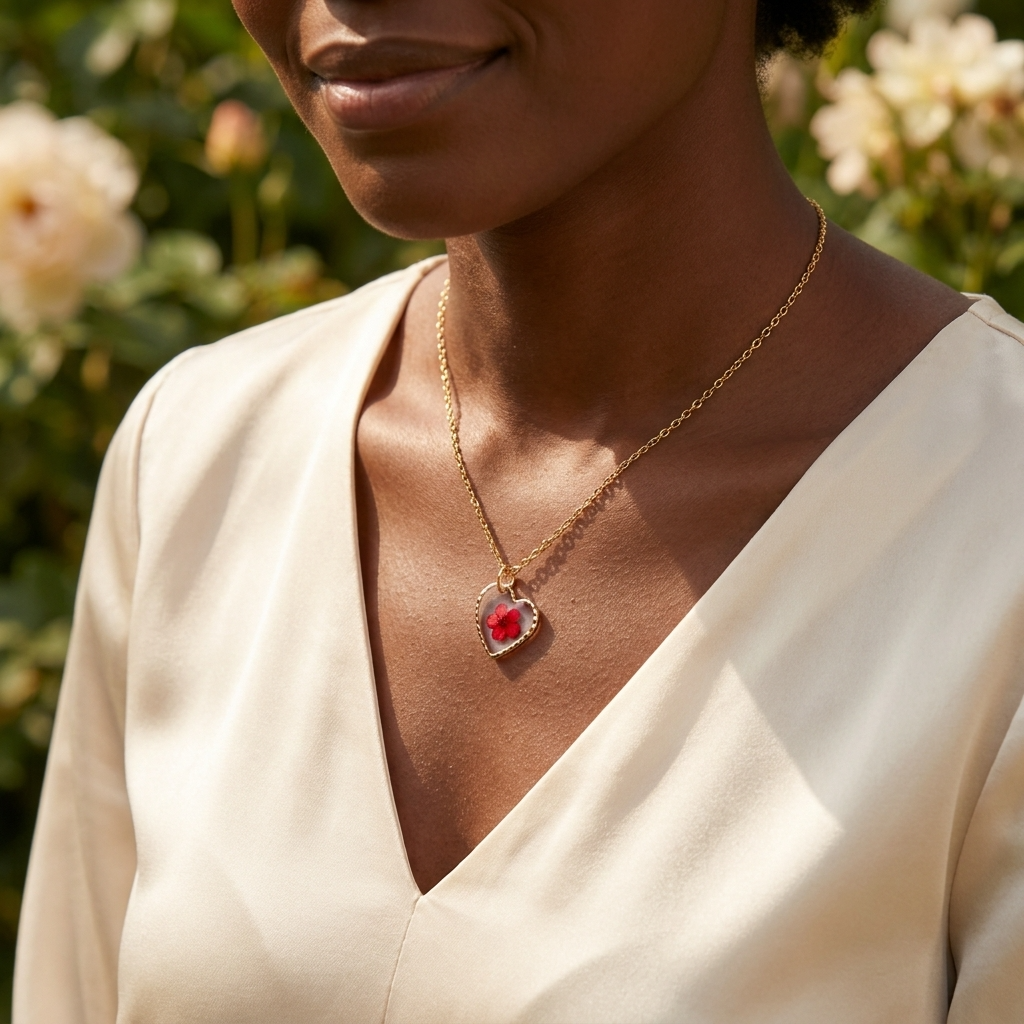 Red Spiraea Heart Gold Plated Stainless Steel Necklace | Love