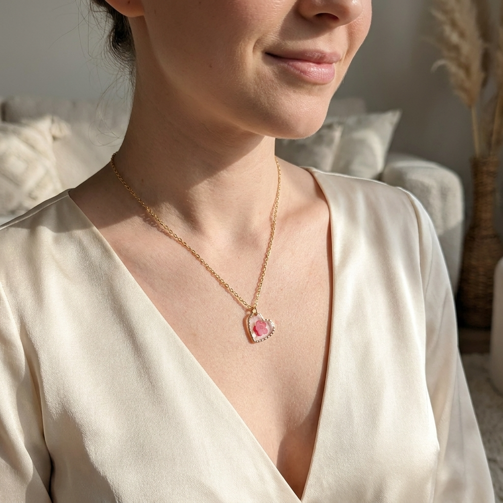 Red Spiraea Heart Gold Plated Stainless Steel Necklace | Love