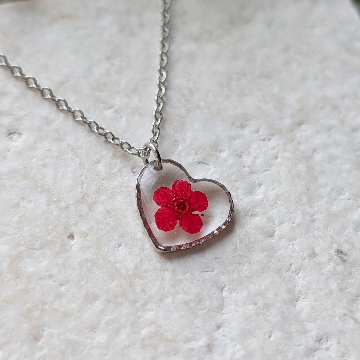 Red Spiraea Heart Stainless Steel Necklace | New Beginnings