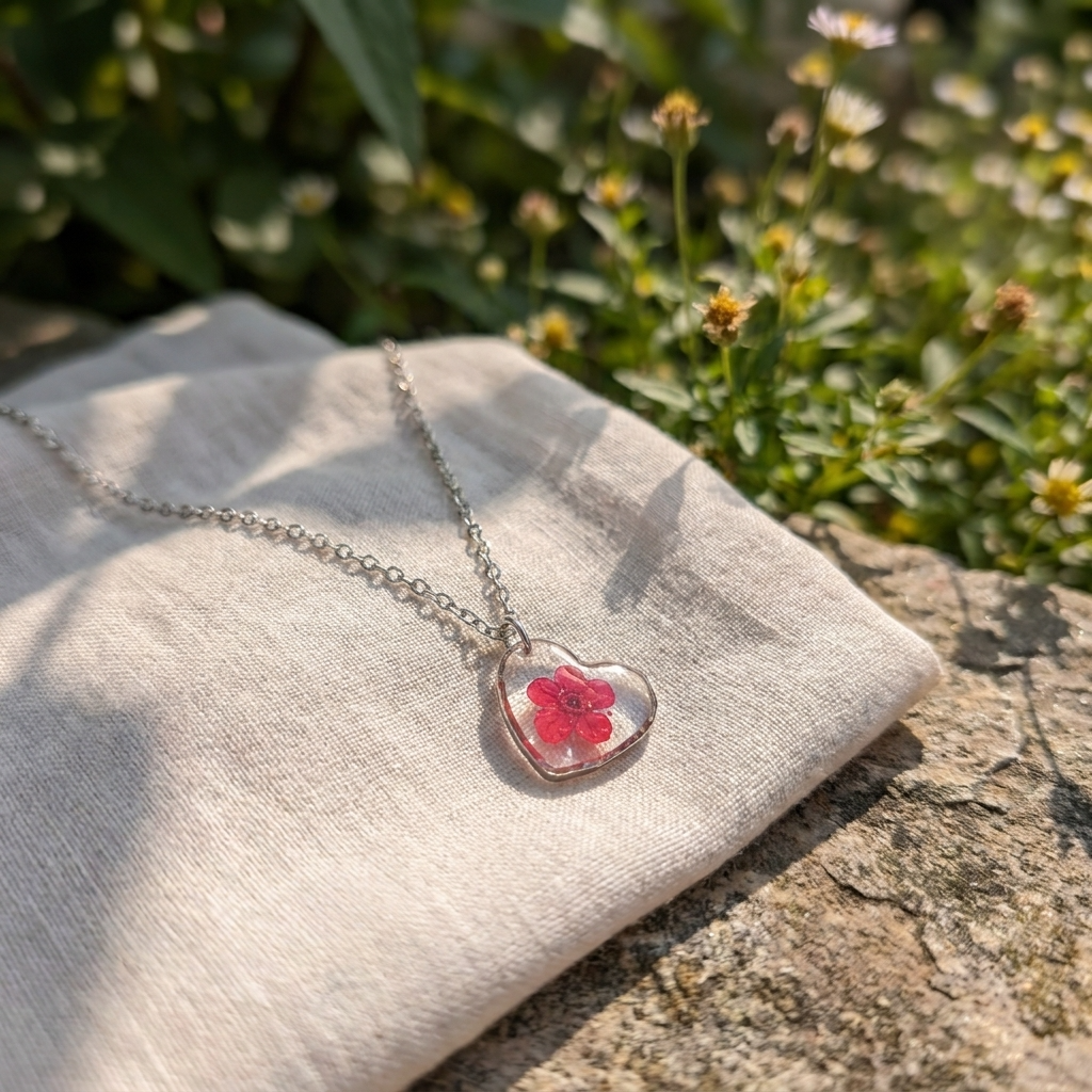 Red Spiraea Heart Stainless Steel Necklace | New Beginnings