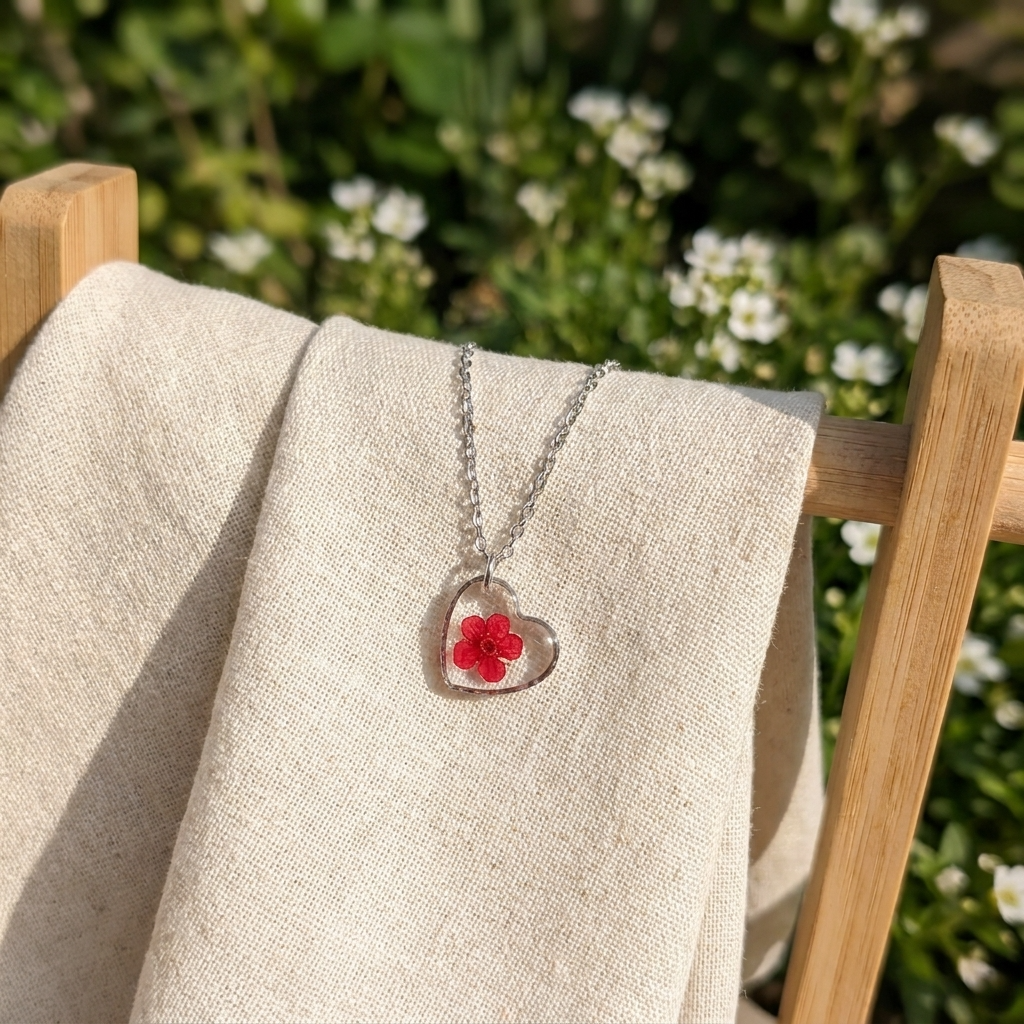 Red Spiraea Heart Stainless Steel Necklace | New Beginnings