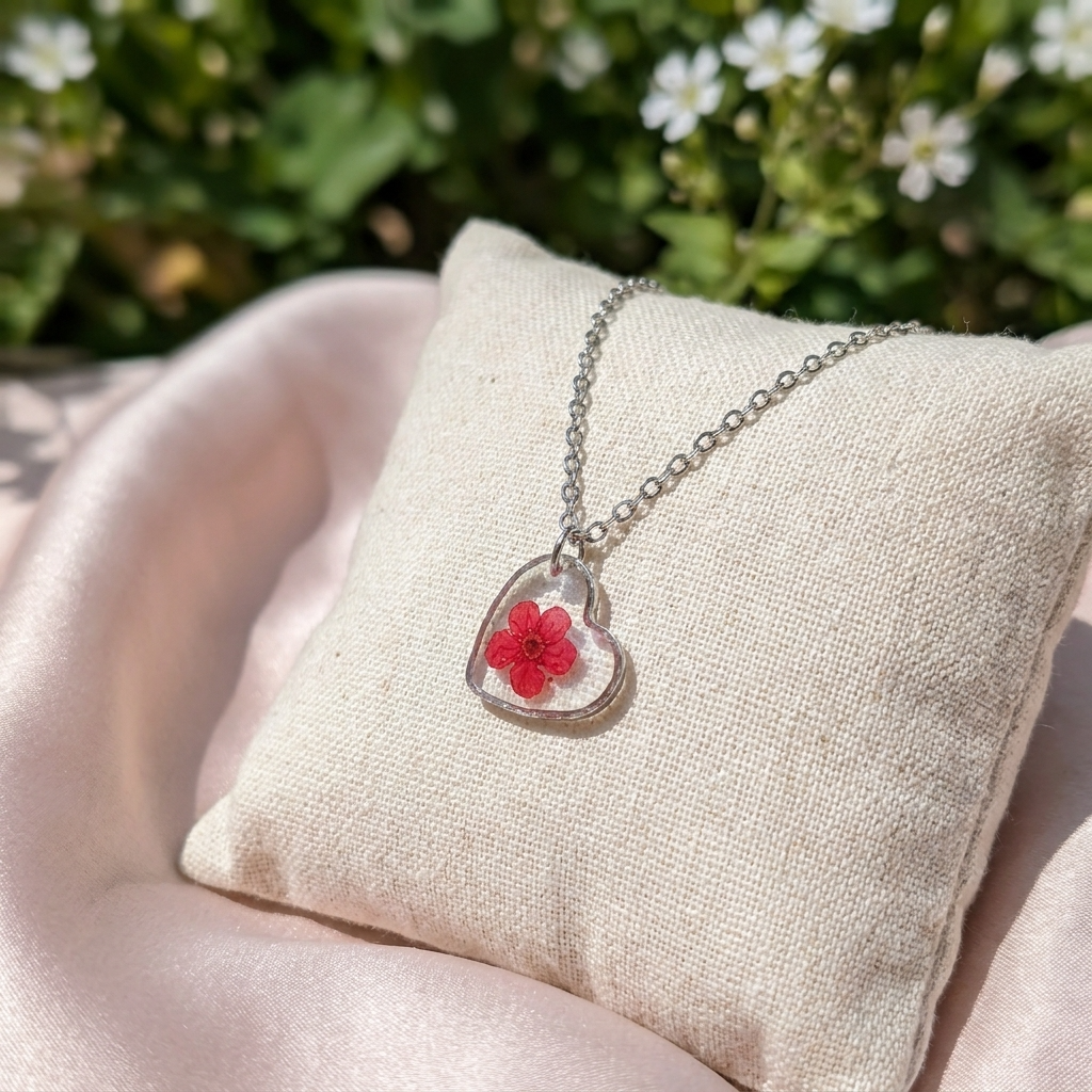 Red Spiraea Heart Stainless Steel Necklace | New Beginnings