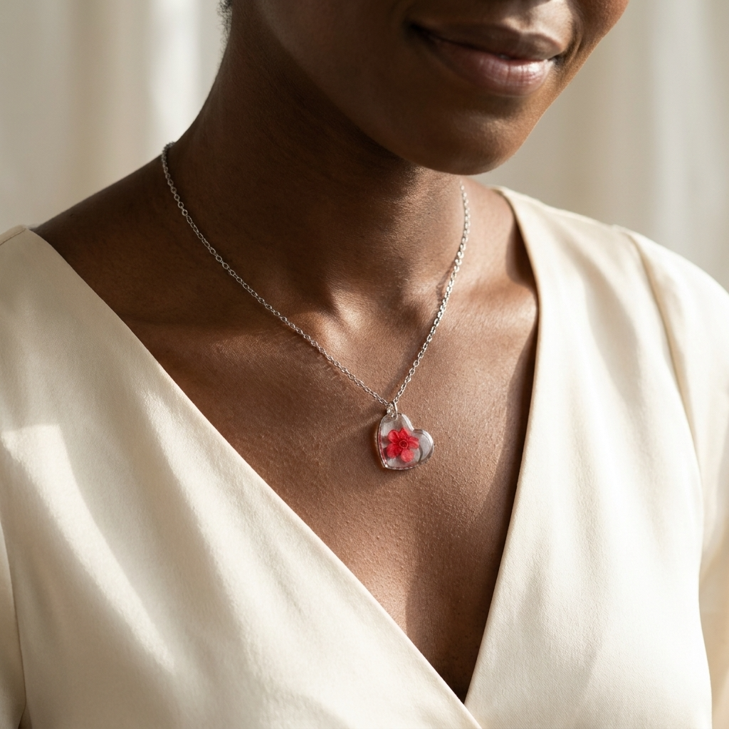 Red Spiraea Heart Stainless Steel Necklace | New Beginnings