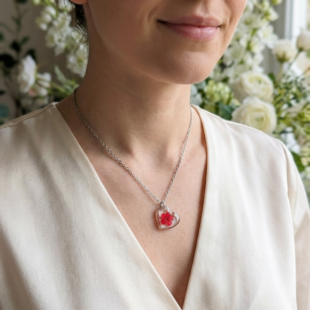 Red Spiraea Heart Stainless Steel Necklace | New Beginnings