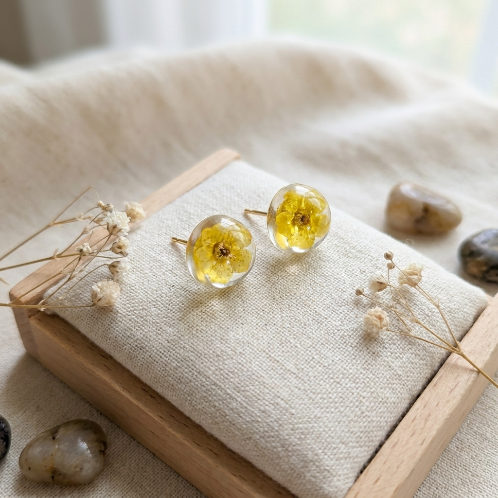 Yellow Spiraea Gold Plated Sterling Silver Stud Earrings | Purity
