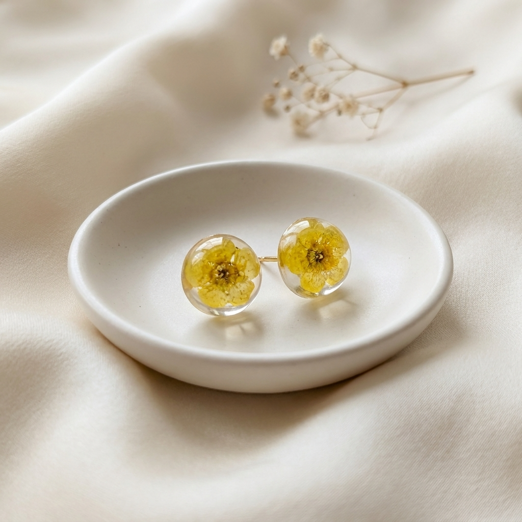 Yellow Spiraea Gold Plated Sterling Silver Stud Earrings | Purity