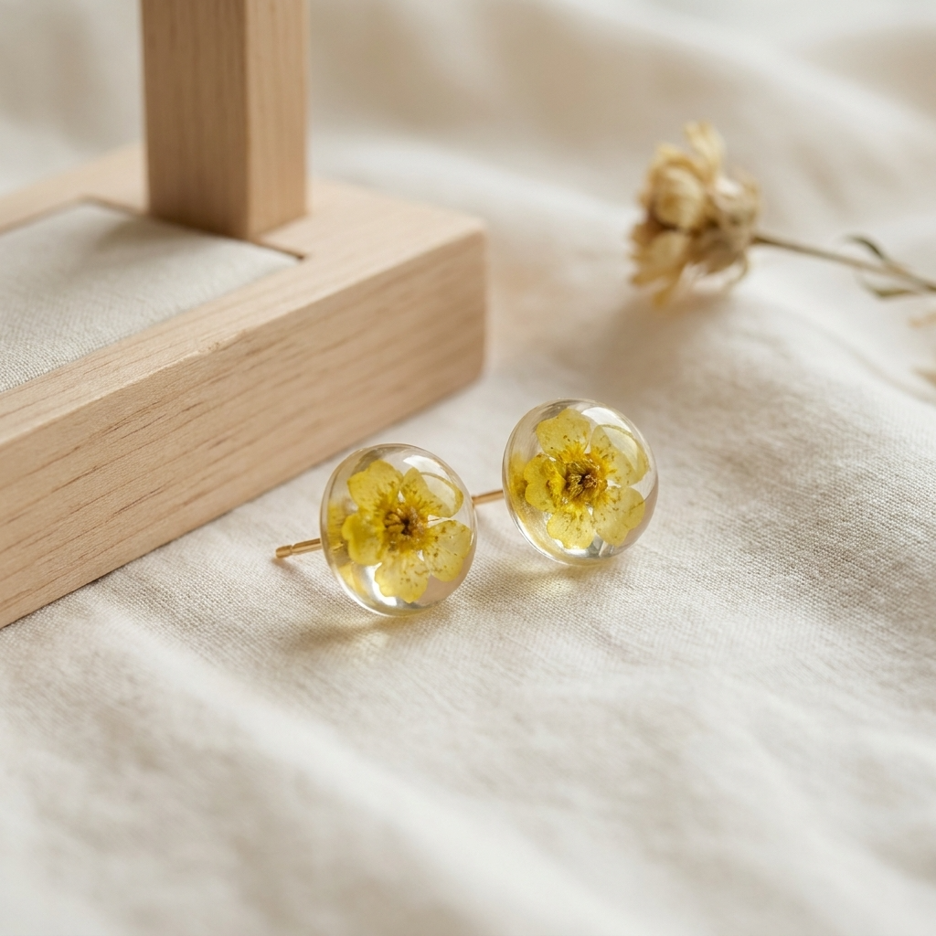 Yellow Spiraea Gold Plated Sterling Silver Stud Earrings | Purity