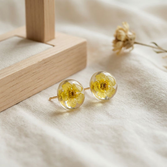 Yellow Spiraea Gold Plated Sterling Silver Stud Earrings | Purity