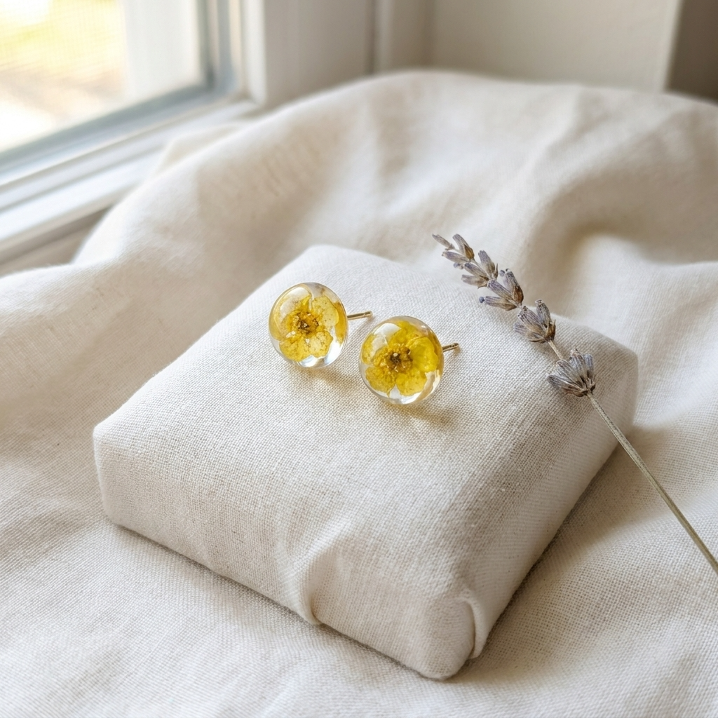 Yellow Spiraea Gold Plated Sterling Silver Stud Earrings | Purity