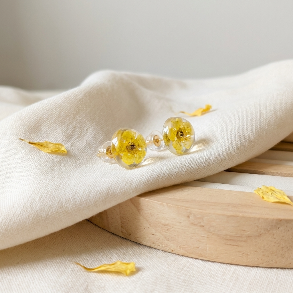 Yellow Spiraea Gold Plated Sterling Silver Stud Earrings | Purity
