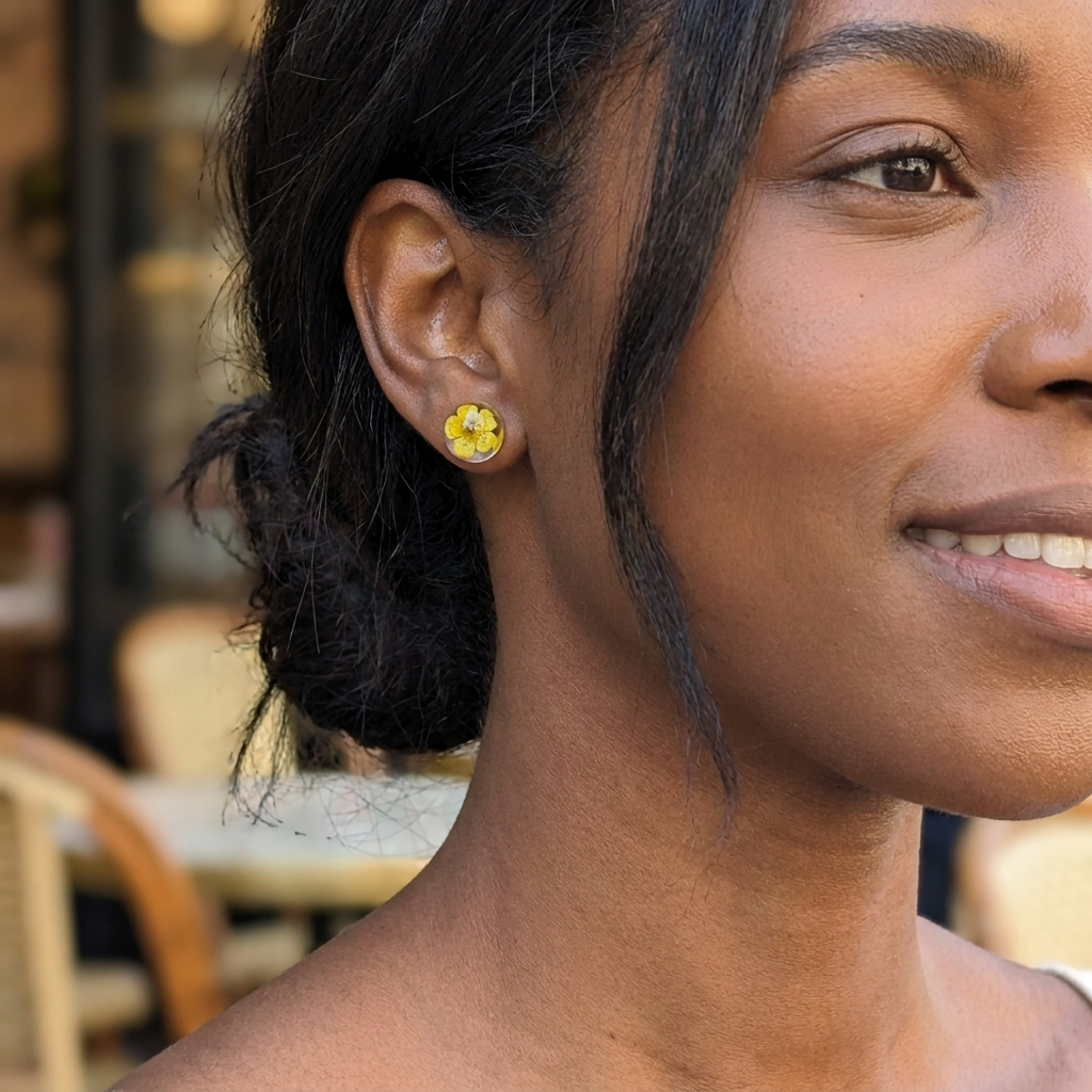 Yellow Spiraea Gold Plated Sterling Silver Stud Earrings | Purity