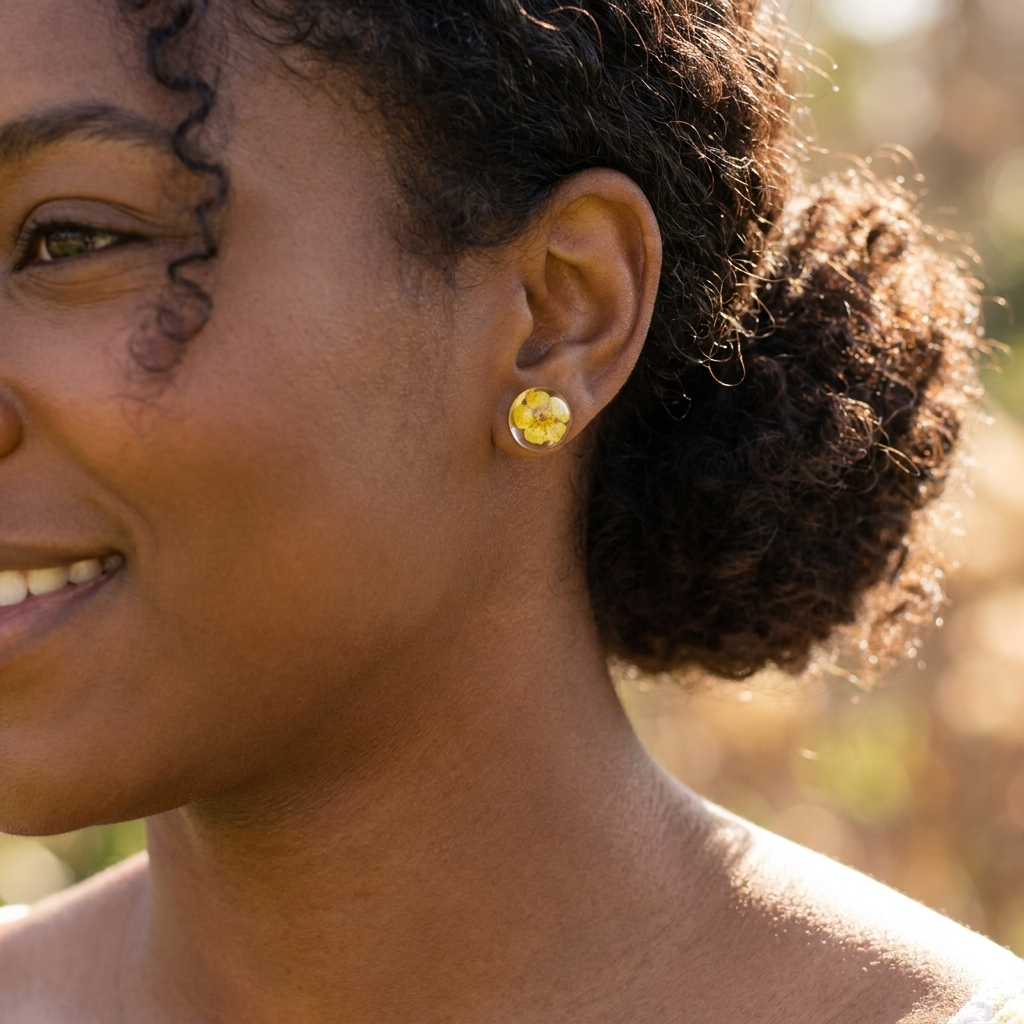 Yellow Spiraea Gold Plated Sterling Silver Stud Earrings | Purity