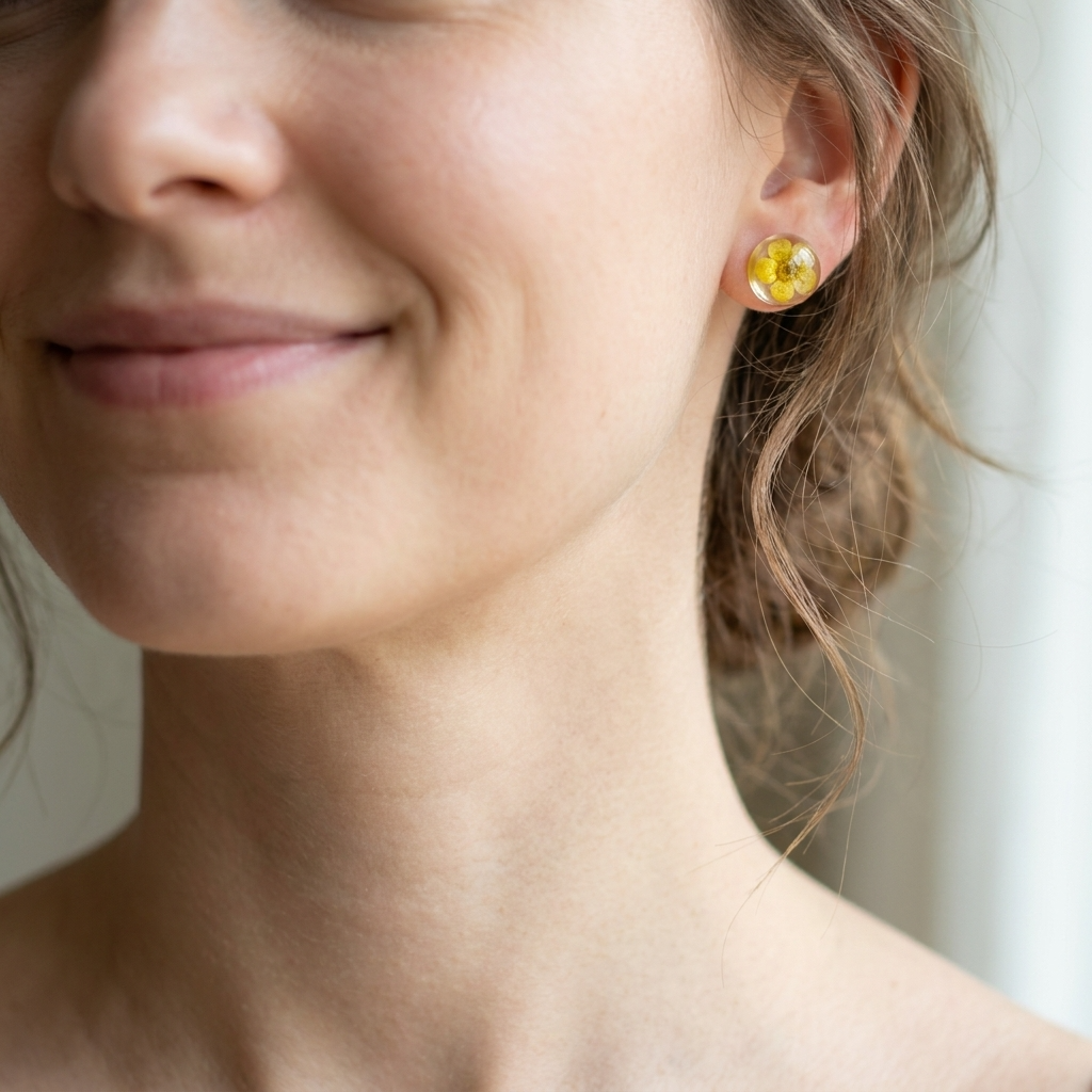Yellow Spiraea Gold Plated Sterling Silver Stud Earrings | Purity