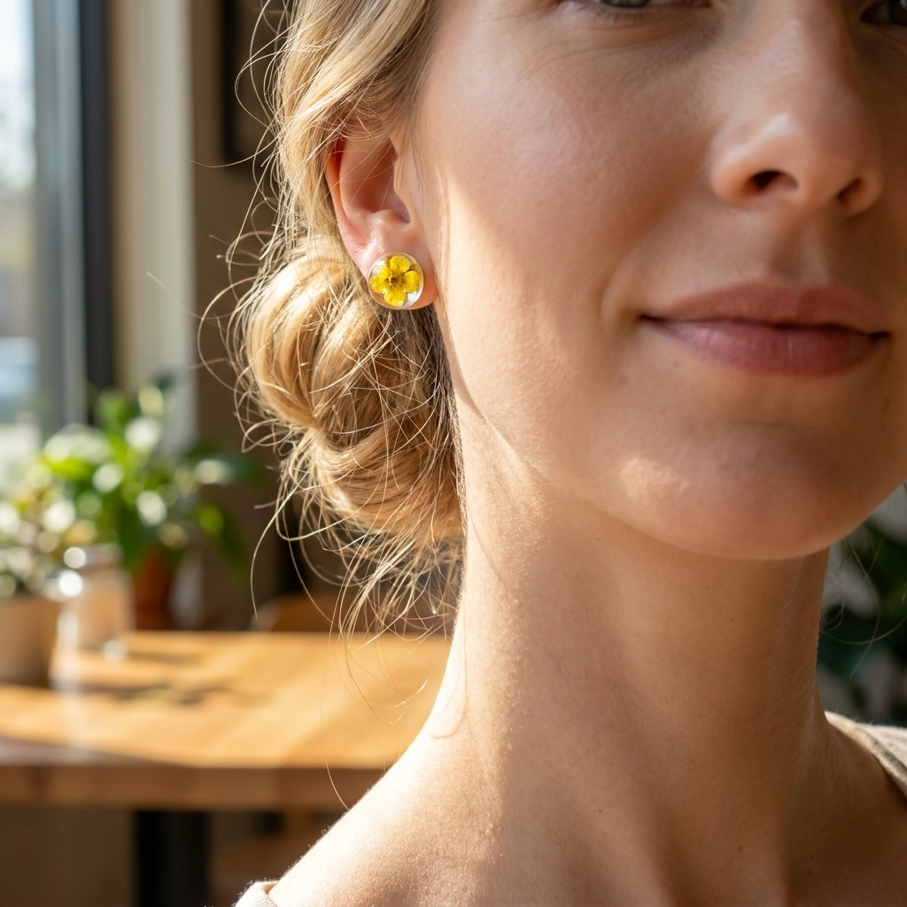 Yellow Spiraea Gold Plated Sterling Silver Stud Earrings | Purity