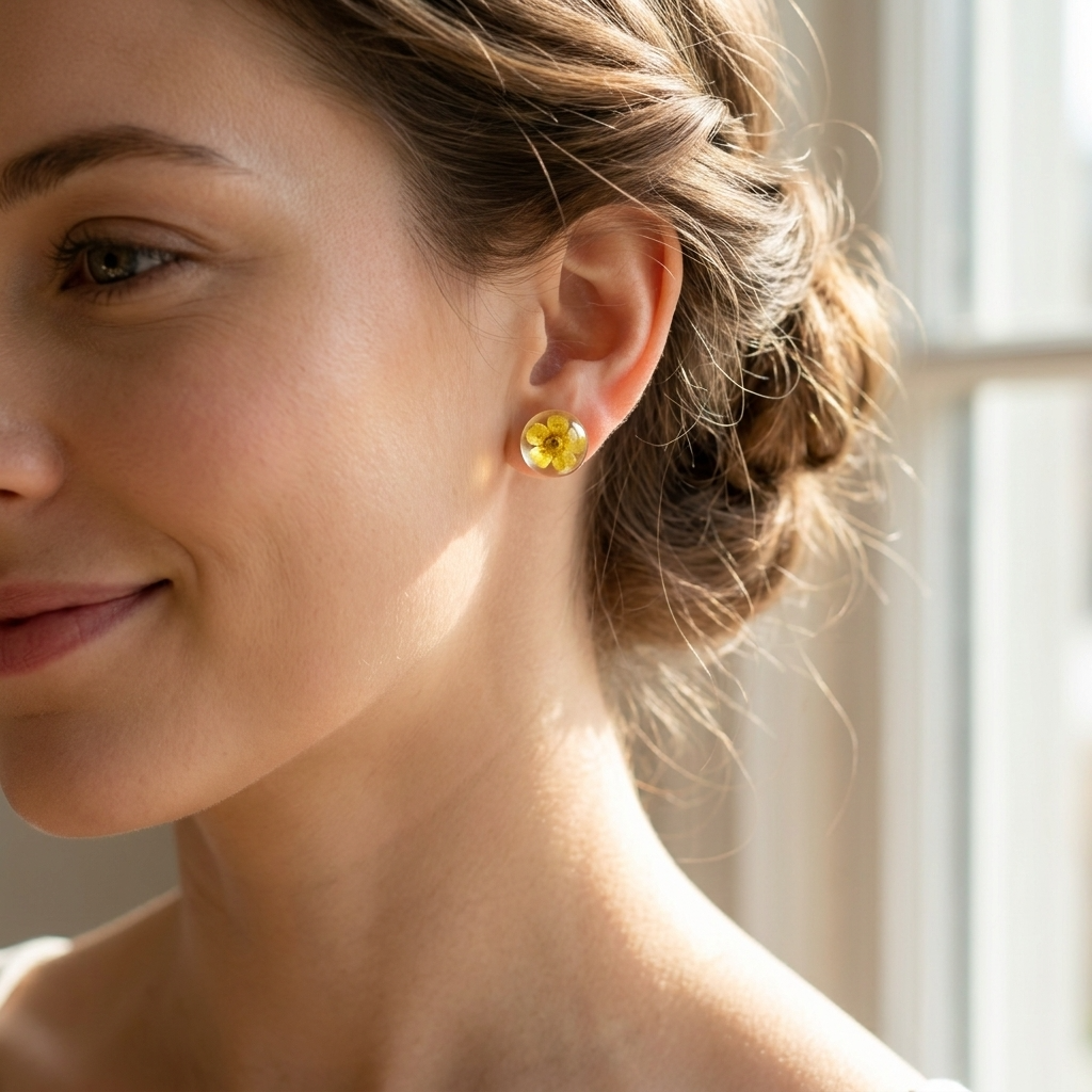 Yellow Spiraea Gold Plated Sterling Silver Stud Earrings | Purity
