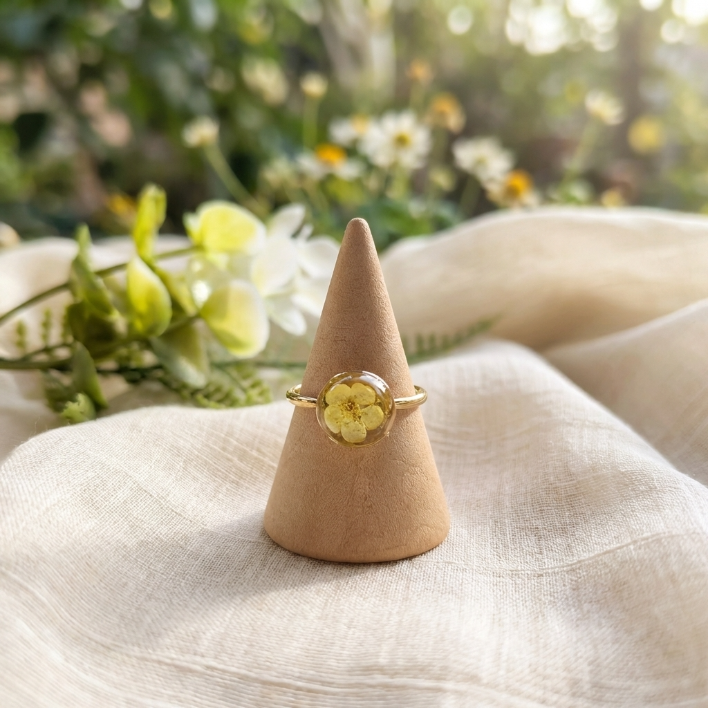 Yellow Spiraea Gold Plated Adjustable Ring | Love
