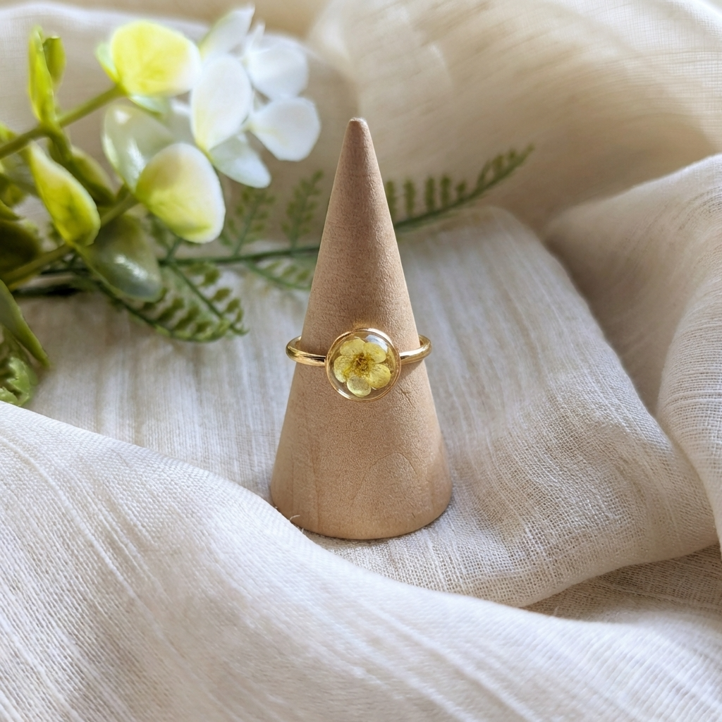 Yellow Spiraea Gold Plated Adjustable Ring | Love