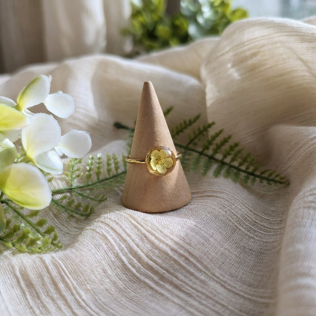 Yellow Spiraea Gold Plated Adjustable Ring | Love