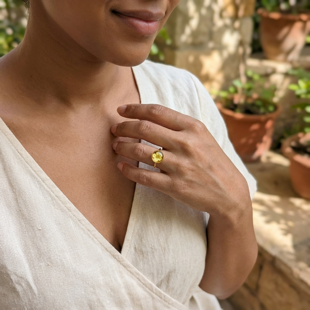 Yellow Spiraea Gold Plated Adjustable Ring | Love