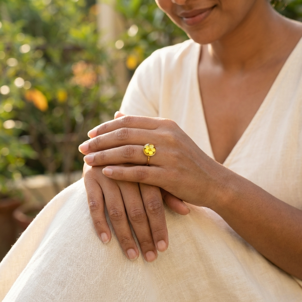 Yellow Spiraea Gold Plated Adjustable Ring | Love