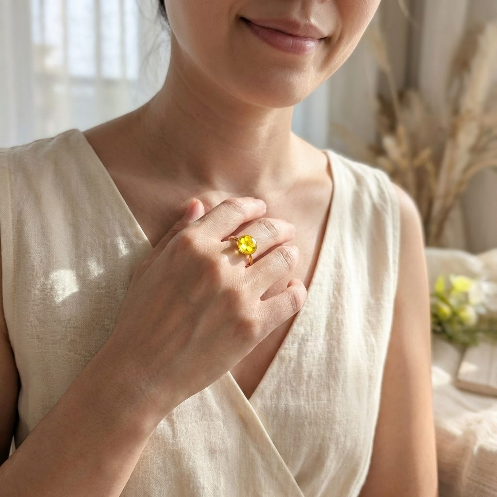 Yellow Spiraea Gold Plated Adjustable Ring | Love