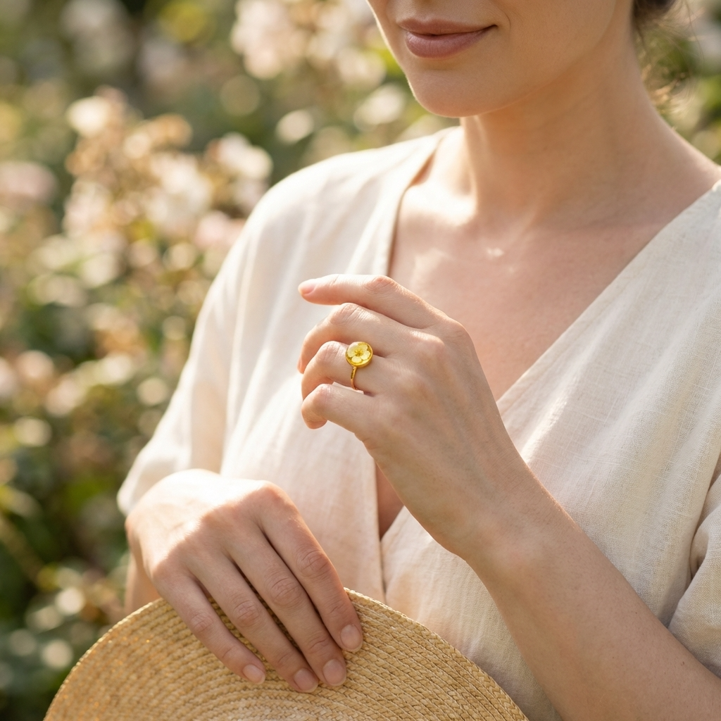 Yellow Spiraea Gold Plated Adjustable Ring | Love