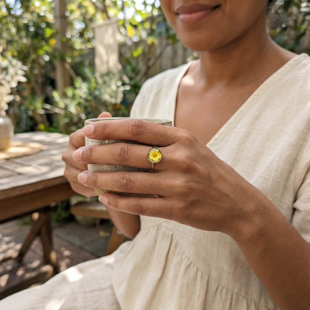 Yellow Spiraea Platinum Plated Adjustable Ring | Love