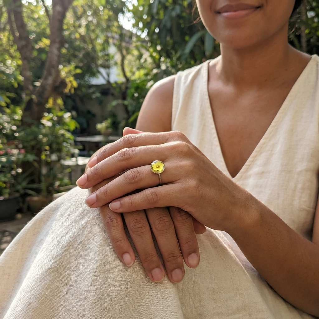 Yellow Spiraea Platinum Plated Adjustable Ring | Love