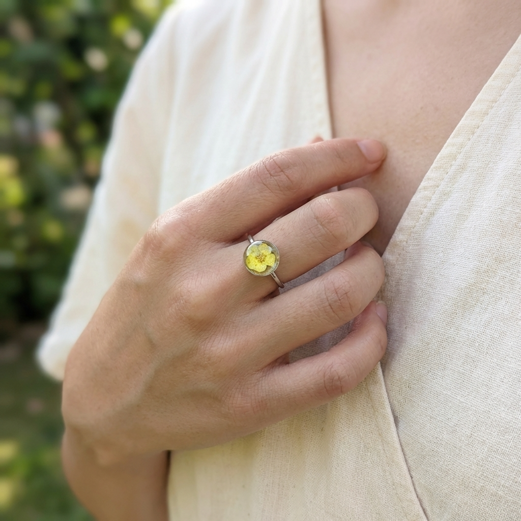 Yellow Spiraea Platinum Plated Adjustable Ring | Love