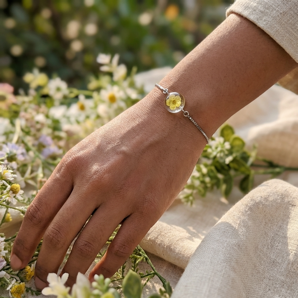 Yellow Spiraea Platinum Plated Adjustable Bracelet | Love