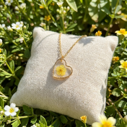 Yellow Spiraea Heart Gold Plated Stainless Steel Necklace | Love