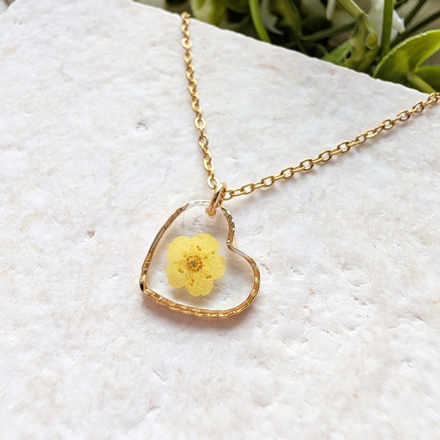 Yellow Spiraea Heart Gold Plated Stainless Steel Necklace | Love