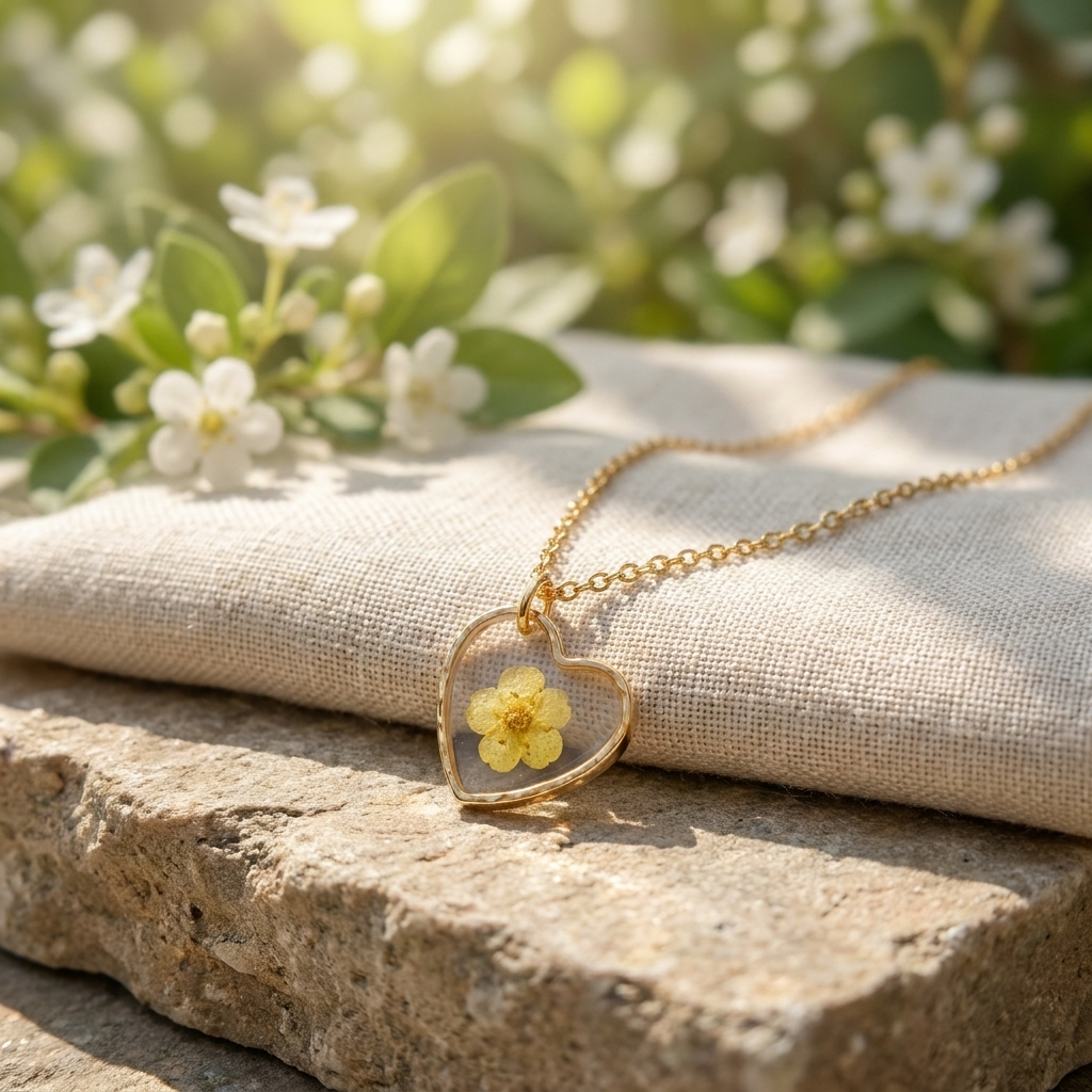 Yellow Spiraea Heart Gold Plated Stainless Steel Necklace | Love