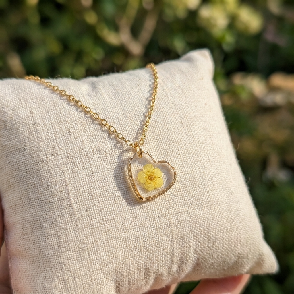 Yellow Spiraea Heart Gold Plated Stainless Steel Necklace | Love